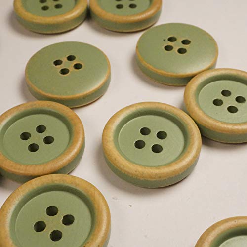 12 botones de madera verde menta, verde vintage, botones de madera natural, aspecto desgastado, 4 agujeros en negro, 2 cm de diámetro (verde)