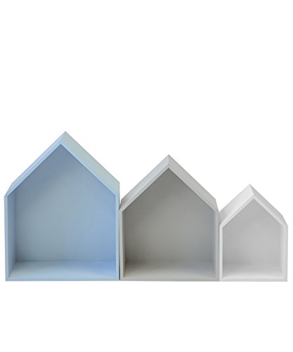 13Casa Maison B3 - Juego de 3 estantes (37,5 x 29 x 12 cm, Tablero DM), Color Gris, Blanco, Azul Claro