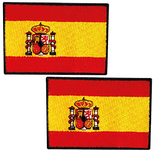 2 Banderas de ESPAÑA PARCHE BORDADO AUTOADHESIVO, parches termoadhesivos para todo tipo de prendas y artículos textiles, fácil de planchar y colocar, fabricado en España - pack 2 unidades