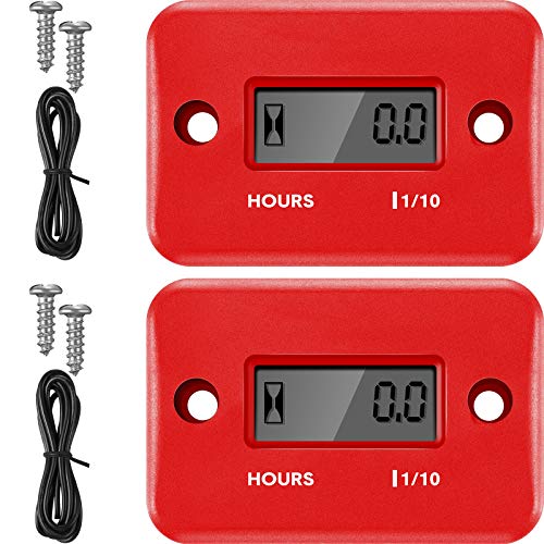 2 Piezas Contadores de Horas Inductivos Medidor de Motor Digital Tacómetros de Apagado Automático Tacómetros de Hora Pequeña para Motocicleta Cortacésped Generador (Rojo)