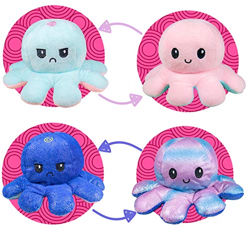 2 Piezas Octopus Reversible Peluches, TIK Tok Pulpo Doble Cara Flip Lindo Muñeca Niños Familiares Amigos Pequeño (Rosa/Azul + Colorido Rosa/Colorido Azul)