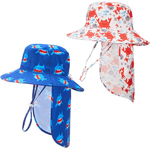 2 Piezas Sombreros de Sol de Bebé Sombrero de Playa de Verano Ajustable de ala Ancha Sombrero de Cubo Deportes al Aire Libre con Solapa de Cuello Removible (54 cm/ 21,3 Pulgadas)