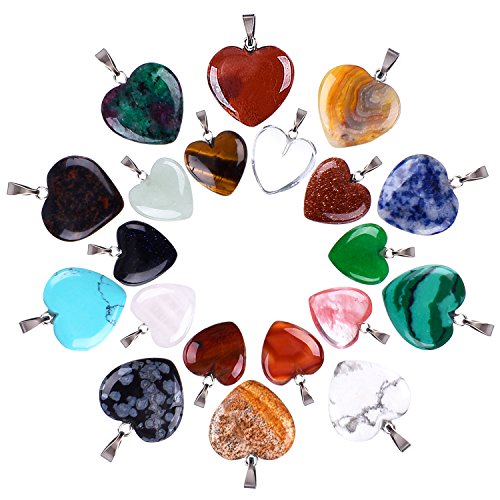 20 Piezas Colgantes de Piedra de Forma de Corazón Cuentas Chakra Dijes de Cristal de DIY, 2 Tamaños Diferentes, Color Surtido