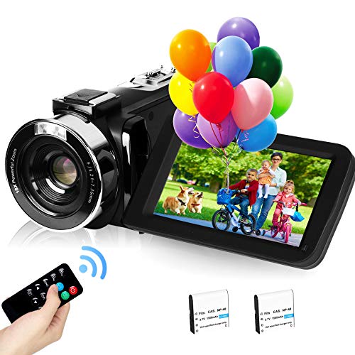 2,7K Cámara de Video Videocámara GDV1302 Cámara de Vlogs Recargable Zoom Digital 18X FHD 42MP Videocámara de Pantalla LCD giratoria de 3" con 2 Baterías