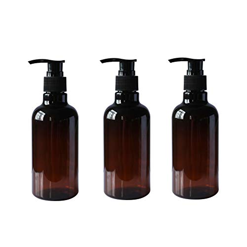 3 Botellas Recargables de plástico de 250ml Color marrón ámbar con Bomba Negra vacía envases de artículos de tocador para champú acondicionador de Pelo Gel de Ducha dispensadores de lociones