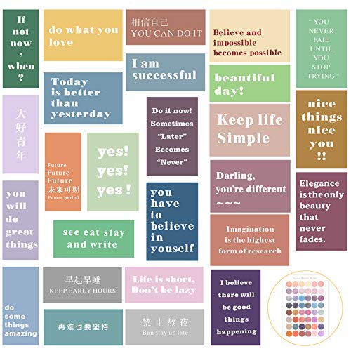 30 Piezas Kit de Collage de Pared Inspirador Posteres de Arte de Pared de Frases de Estímulo Collage de Pared Motivacional con 48 Pegatinas Redondas Adhesivas Coloridas para Decoración Pared