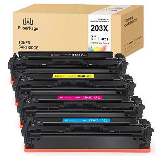 4 Superpage reemplazo para HP 203X CF540X CF541X CF542X CF543X Cartuchos de tóner para HP Color Laserjet M254 M254dw M254nw MFP M281 M281CDW M281FDN M281FDW M280 M280NW(Negro/Cian/Magenta/Amarillo)