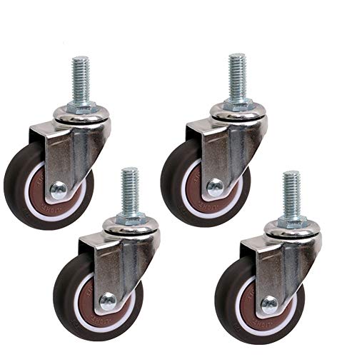 4 x Thread Stem M8 Rubber Casters, with Brakes Double ball bearing Universal Silent Castor Wheels, 1.5inch 2inch, for Furniture Office chair Scaffolding