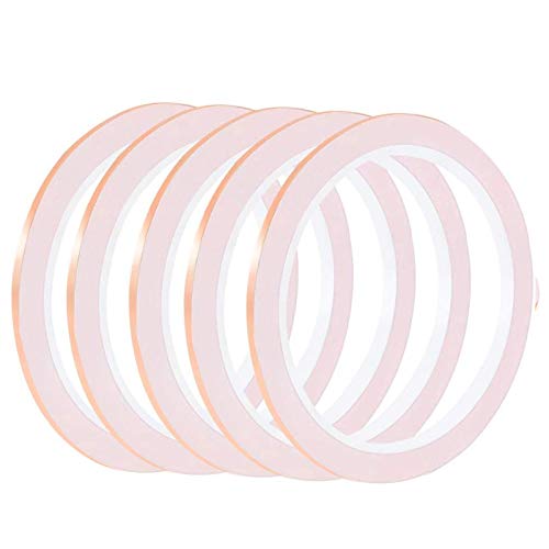 5 rollos de cinta de lámina de cobre de 10 M x 3,2 mm con adhesivo conductivo doble para blindaje EMI, repelente de babosas, manualidades, reparaciones eléctricas