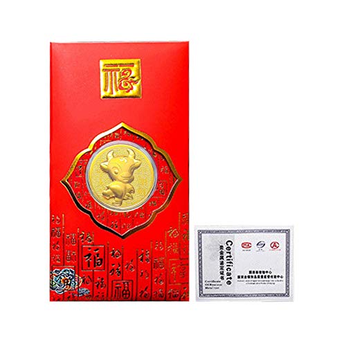 6 piezas conmemorativas de buey de año nuevo 2021, sobres rojos, monedas de año nuevo chino, regalos del zodiaco de la suerte, moneda de recuerdo, regalo de bendición de año nuevo de buey chino 2021