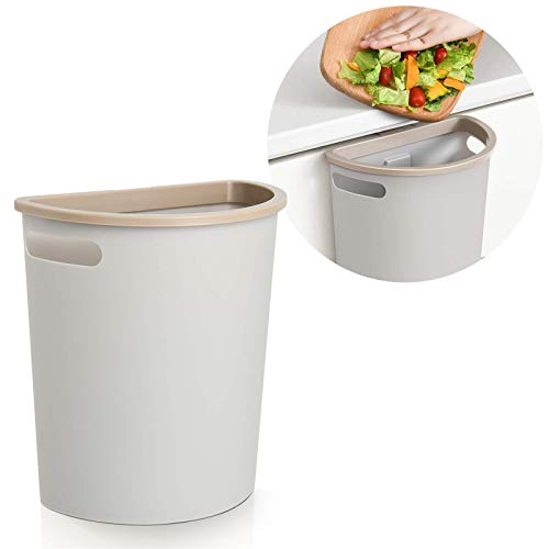 ABTSICA - Cubo de basura pequeño para colgar debajo del fregadero de la cocina, con anillo superior para fijar la bolsa de basura para la puerta del armario de cocina y el baño (gris)