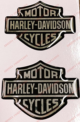 Adesivi Compulsivi - Adhesivos resinados con la Insignia de Harley Davidson con Efecto 3D para depósito o Casco Negro-Cromo.