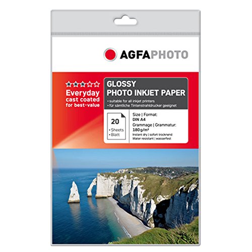 AgfaPhoto AP18020A4 - Papel fotográfico (brillante, A4, 20 hojas), blanco