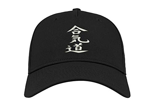 Aikido Kanji - Gorra de béisbol unisex con visera curvada y bordada, transpirable, cómoda y cómoda Negro (ópalo). Talla única
