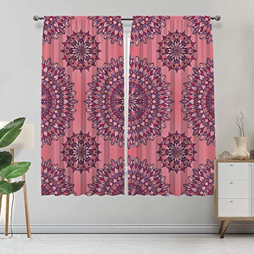 Alandana Cortinas hechas a medida en color morado, estilo bohemio, estilo kitsch exótico, juego de 2 paneles, cada panel de 152 cm de ancho x 228 cm de largo, color coral fucsia