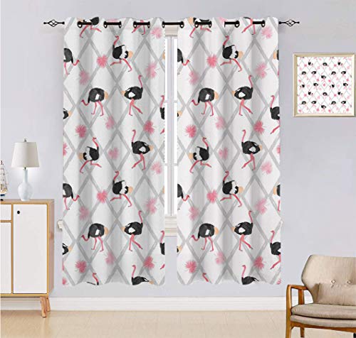 Alandana House Decor - Cortina hecha a medida, diseño de pájaros con acuarela avestruz y hojas de palma, 2 paneles, cada panel de 152 cm de ancho x 228 cm de largo Alandana House Decor - Cortina hecha a medida, diseño de pájaros con acuarela avestruz y hojas de palma, 2 paneles, cada panel de 152 cm de ancho x 228 cm de largo