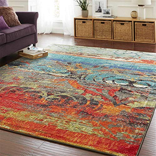 alfombra baño Alfombra de color marrón rojizo, alfombra azul con diseño de patrón retro, alfombra insonorizada fácil de mantener, resistente al desgaste y cómoda bases antideslizantes para alfombras -