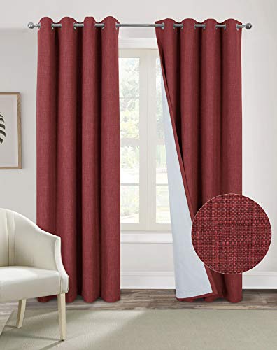 Always4u - Cortina opaca para salón o dormitorio, diseño moderno, con ojales, opaca, térmica, aislante antifrío, 137 x 213 cm, color rojo burdeos