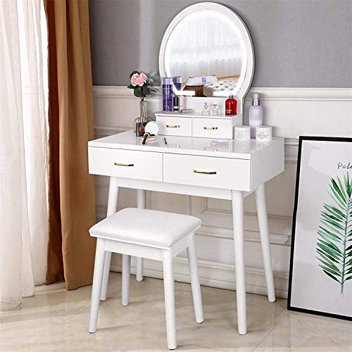 amzdeal Tocador con Espejo,Mesa de Tocador con Iluminación,Tocador de Maquillaje con Espejo de atenuación de Pantalla táctil, 3 Modos de iluminación de Color, 4 cajones,Blanco amzdeal Tocador con Espejo,Mesa de Tocador con Iluminación,Tocador de Maquillaje con Espejo de atenuación de Pantalla táctil, 3 Modos de iluminación de Color, 4 cajones,Blanco