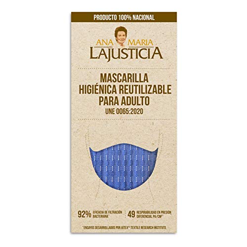 Ana María Lajusticia Mascarilla Higiénica Reutilizable Hasta 30 Lavados, Producto 100% Nacional Homologado, Cubre Nariz, Boca Y Barbilla