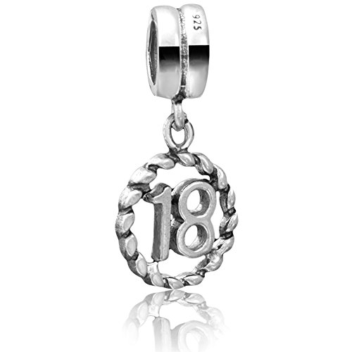 Andante-Stones - Original, Cuenta de Plata de Ley 925 sólida, Plata Sterling, Cuenta Colgante NÚMERO DE Suerte 18", Elemento Bola para Cuentas European Beads + Saco de Organza Andante-Stones - Original, Cuenta de Plata de Ley 925 sólida, Plata Sterling, Cuenta Colgante NÚMERO DE Suerte 18", Elemento Bola para Cuentas European Beads + Saco de Organza