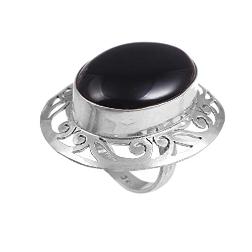 Anillo de plata de ley 925 para mujer|anillo de piedra preciosa natural Ónix negro|Banda de boda para las mujeres|Piedras preciosas anillo, anillo de compromiso|Tamaño del anillo 10.5 r-89