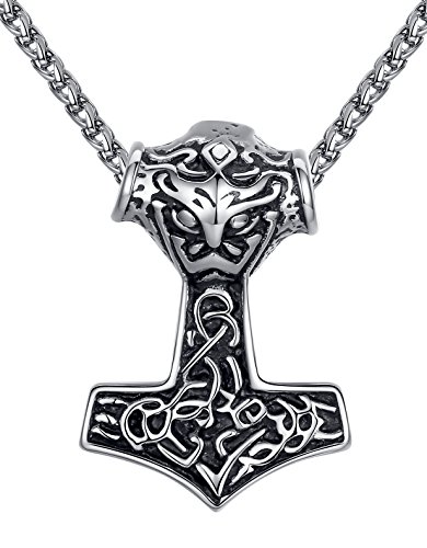 Aoiy - Collar con colgante de hombre de acero inoxidable, Martillo de Thor vikingo nudo celta, cadena de 61cm, aap170