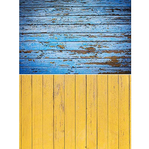AOSTO Fondo de madera 2 en 1 de 83 x 55 cm, ideal para fotos de Ins, fondo de papel grueso impermeable, textura de madera amarilla y azul – FUS-H8