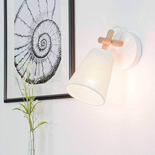 Aplique de diseño escandinavo color crema con embudo de tela de madera blanca E27 lámpara de pasillo