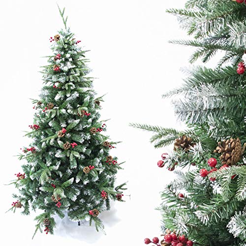 Arcoiris® Árbol de Navidad Artificial, Piñas de Pino y Acebo, Verde Natural Verde, Material PVC, el Soporte de Metal, 120cm - 240cm (Ábol de Pino Acebo, 210cm)