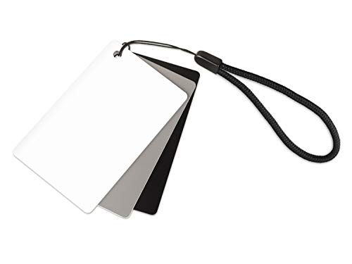 Ares Foto® Tarjeta gris para balance de blancos manual y medición de exposición. Con tarjeta de referencia en blanco y negro. En formato de tarjeta de crédito: 5.5 cm x 8.5 cm. Con práctico cable de transporte