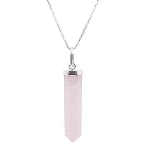 ARITZI - Colgante en Plata de Ley 925 con forma de punta en Piedra natural - Incluye una Cadena"box chain" de 45cm de plata - Cuarzo Rosado ARITZI - Colgante en Plata de Ley 925 con forma de punta en Piedra natural - Incluye una Cadena"box chain" de 45cm de plata - Cuarzo Rosado