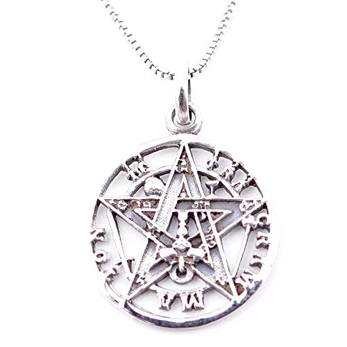 ARITZI - Collar Delicado de Plata de Ley 925 con medallón de Tetragrammaton - Incluye Cadena Box Chain de 45 cm en Plata - 18 mm