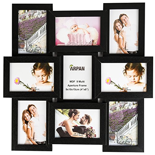 ARPAN - Marco de Fotos de Madera MDF con múltiples Aperturas, Capacidad para 9 Fotos de 6 x 4 cm, Marco Familiar, Madera, Negro, 47 cm x 47 cm x 2,5 cm ARPAN - Marco de Fotos de Madera MDF con múltiples Aperturas, Capacidad para 9 Fotos de 6 x 4 cm, Marco Familiar, Madera, Negro, 47 cm x 47 cm x 2,5 cm