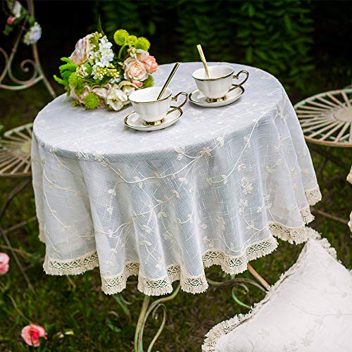 ARTABLE Mantel de tela bordada, estilo rústico, color beige claro, de encaje, adecuado para banquete de boda o jardín, decoración para mantel (beige claro, redondo, 120 cm)