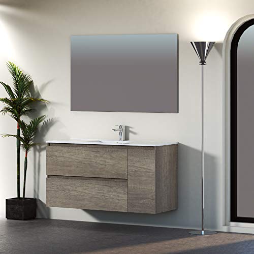 Baikal 830134050 Conjunto de Mueble de Baño con Lavabo y Espejo, Suspendido a la Pared, Dos Cajones y Una Puerta, Melamina 16mm, Acabado en Roble Gris Nebraska, 120 x 65 x 46 cm Baikal 830134050 Conjunto de Mueble de Baño con Lavabo y Espejo, Suspendido a la Pared, Dos Cajones y Una Puerta, Melamina 16mm, Acabado en Roble Gris Nebraska, 120 x 65 x 46 cm