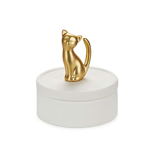 Balvi Caja joyero Kitten Color Blanco y Dorado Mate Caja de cerámica para Joyas con Tapa y Figura de Gato Decorativa Porcelana 9,8 cm