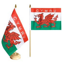 Bandera fritze bandera de mesa Gales CYMRU con base de madera lacada