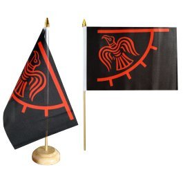 Bandera fritze bandera de mesa Vikingo Odinicraven con base de madera lacada