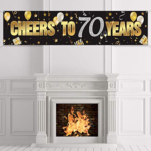Banner de Cumpleaños de 70 Años, Signo de Cumpleaños Cheers to 70 Years Pancarta de Cumpleaños Dorada con Purpurina Fondo de Celebración de Aniversario Suministros de Decoración para 70 Cumpleaños
