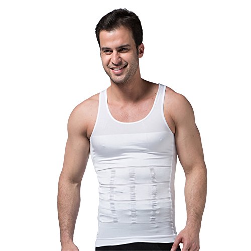 BaronHong Gynecomastia compresión Camisa para Ocultar Hombre Boobs Moobs Slimming Mens Shapewear (Blanco, L)