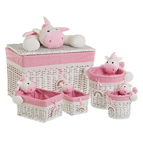 Baúl con 4 cestas de Mimbre Rosa Infantil para Dormitorio Child - LOLAhome Baúl con 4 cestas de Mimbre Rosa Infantil para Dormitorio Child - LOLAhome