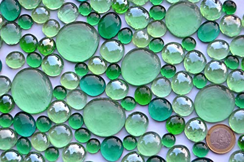 Bazare Masud e.K. 430 g de piedras decorativas de cristal, mezcla de verdes, en 4 tamaños diferentes, 10 – 33 mm, aprox. 126 unidades, transparente, parcialmente iridiscente