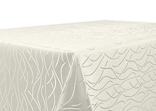 Beautex Mantel de tejido de Damasco, diseño con ondas, no precisa plancha, rectangular, ovalado o redondo, tamaño y color a elegir, poliéster, beige, cuadrado 90 x 90 cm