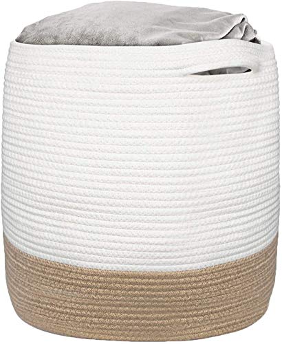 Bekith Cesta de almacenamiento grande tejida de 43 cm x 43 cm de alto, cesta de cuerda de algodón para bebé