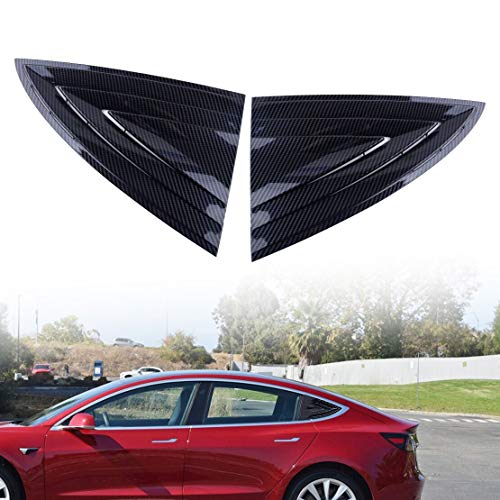 Beler - 2 piezas de fibra de carbono para persianas traseras de ventana de color para Tesla Model 3 2018 2019