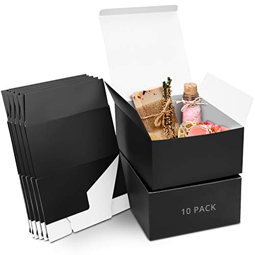 Belle Vous Cajas de Cartón Kraft Negras (Pack de 10) – Medidas de las Cajas 20 x 20 x 10 cm - Caja Kraft Fácil Ensamblado Cuadrada Presentación - Cajitas para Regalos, Fiestas, Cumpleaños, Bodas