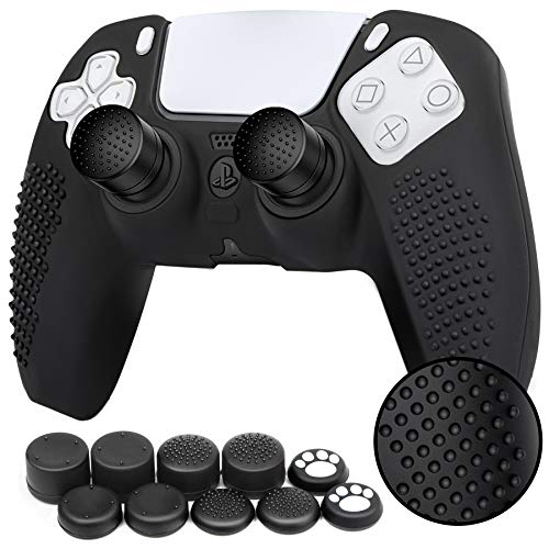 Benazcap Funda para Mando PS5 DualSense,Funda de Silicona Suave para PS5,Antideslizante, A Prueba de Polvo, elástica,Piel del Controlador PS5 x 1,con Agarre de Pulgar basculante x 10,Negro Benazcap Funda para Mando PS5 DualSense,Funda de Silicona Suave para PS5,Antideslizante, A Prueba de Polvo, elástica,Piel del Controlador PS5 x 1,con Agarre de Pulgar basculante x 10,Negro