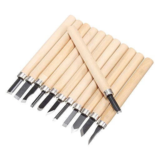 Bestgle 12 Piezas Set de Herramientas para Tallar Madera Cuchillo de Trinchar Hecho a la Mano para Esculturas de Bricolaje Expertos de carpinteros Principiantes