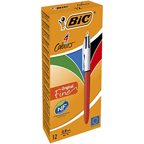 BIC 889971 4 colores Original Fine bolígrafos Retráctiles punta fina (0,8 mm) - Caja de 12 unidades